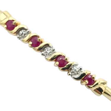 10K Ruby & Diamond Bangle Bracelet - image 1