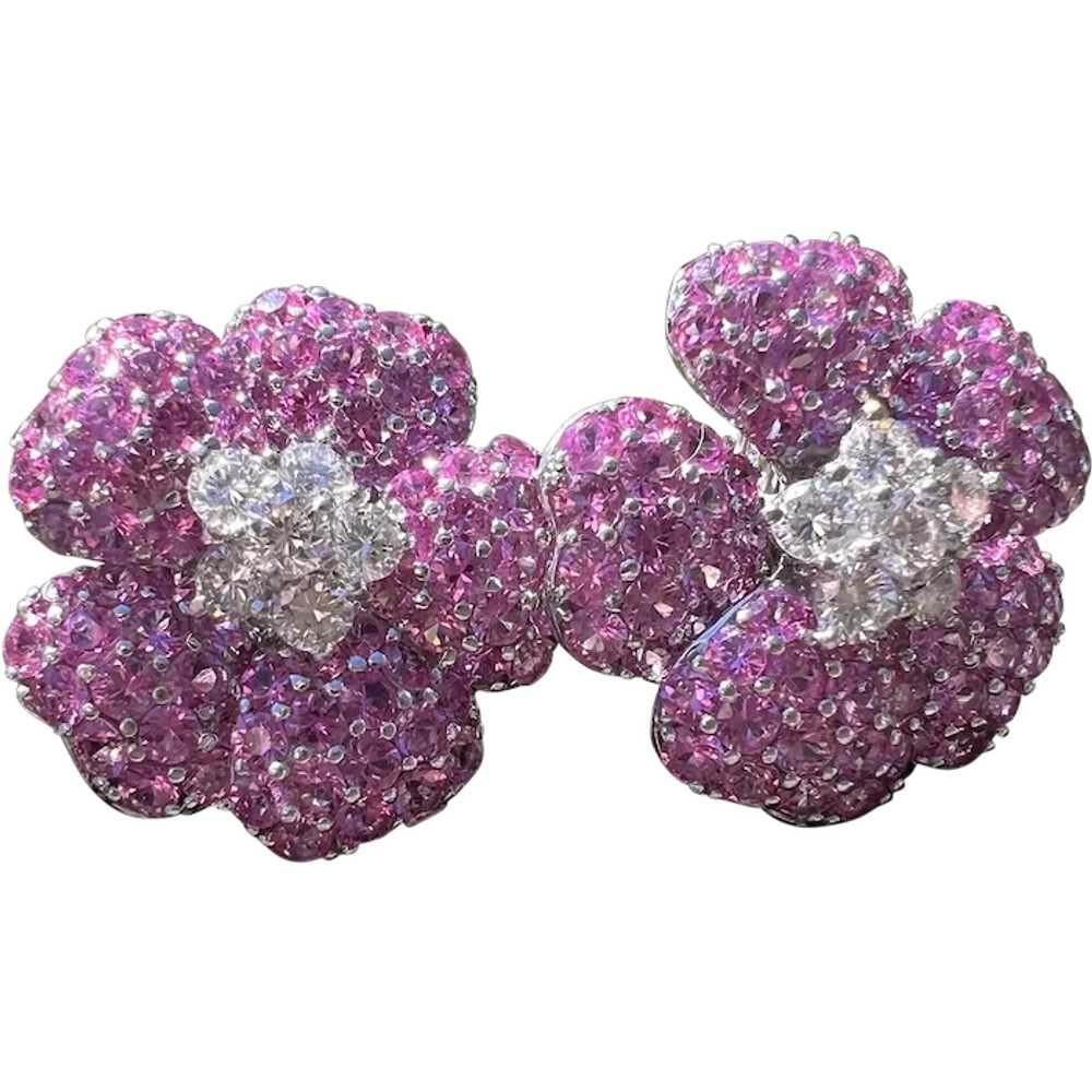 Platinum Pink Sapphire and Diamond Flower Earrings - image 1