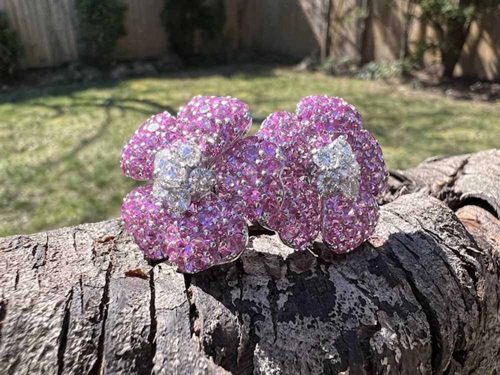 Platinum Pink Sapphire and Diamond Flower Earrings - image 5