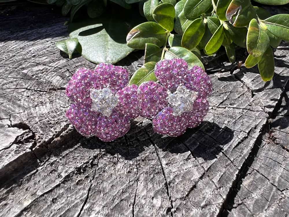 Platinum Pink Sapphire and Diamond Flower Earrings - image 9