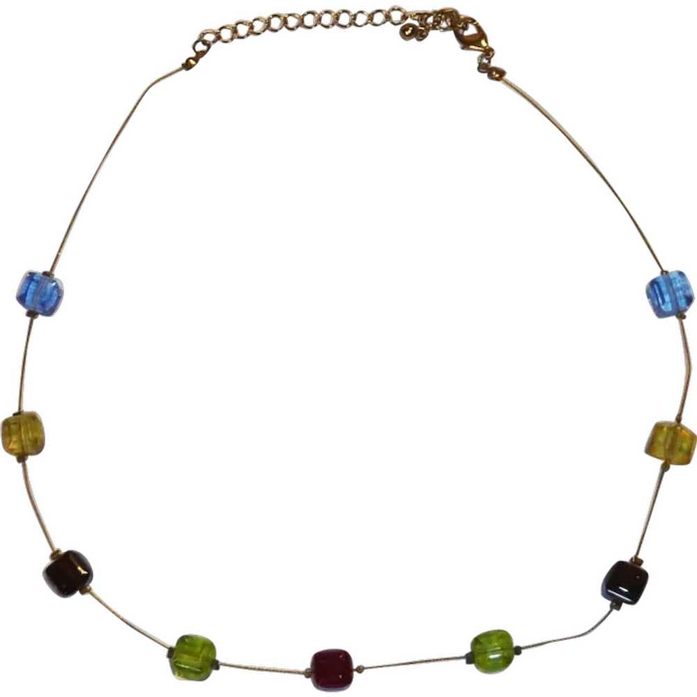 Colorful Square Wire Gold Tone Necklace - image 1