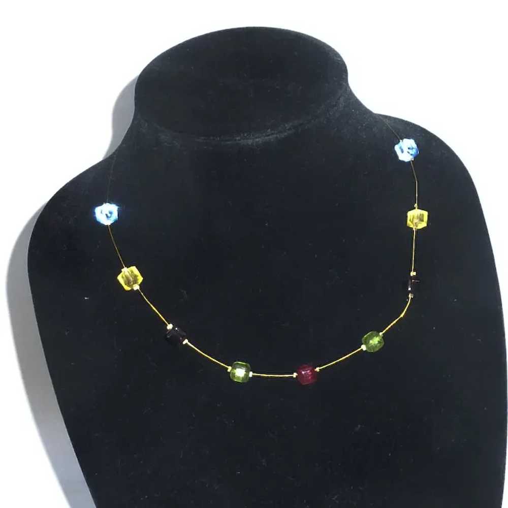 Colorful Square Wire Gold Tone Necklace - image 4