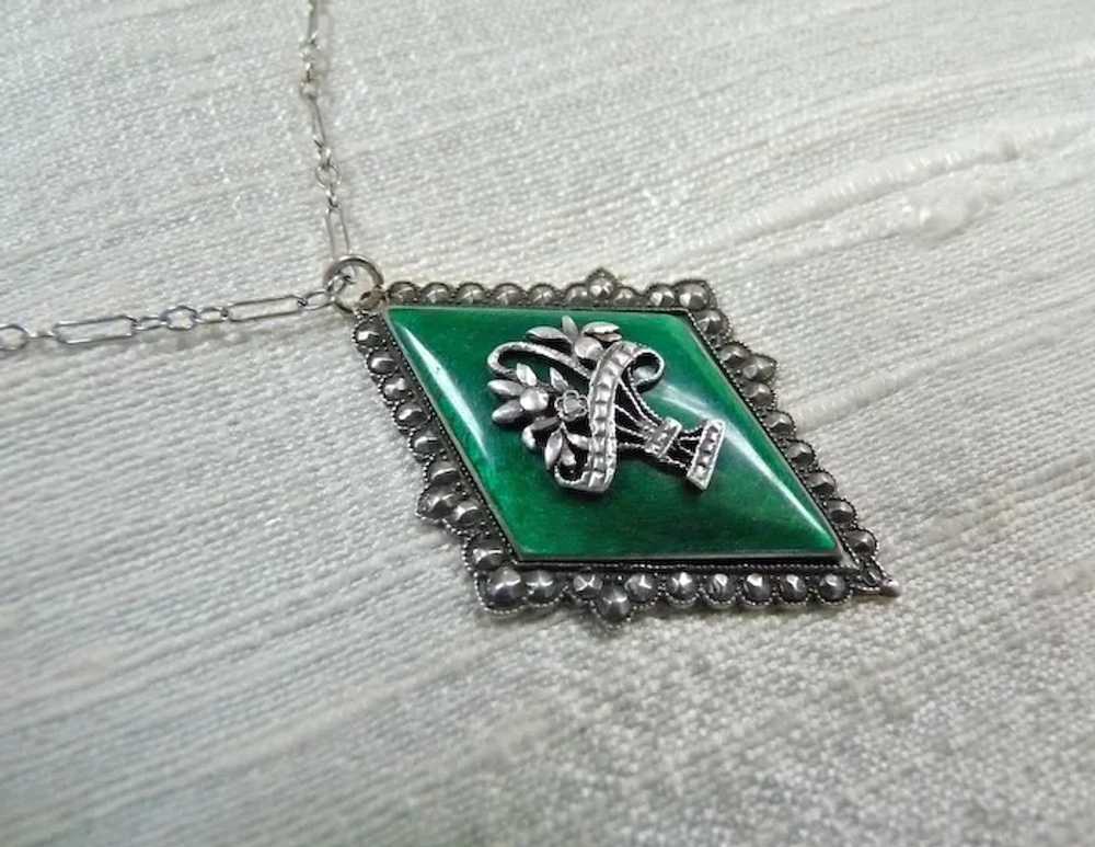 Antique Austrian Guilloche Enamel Sterling Neckla… - image 6