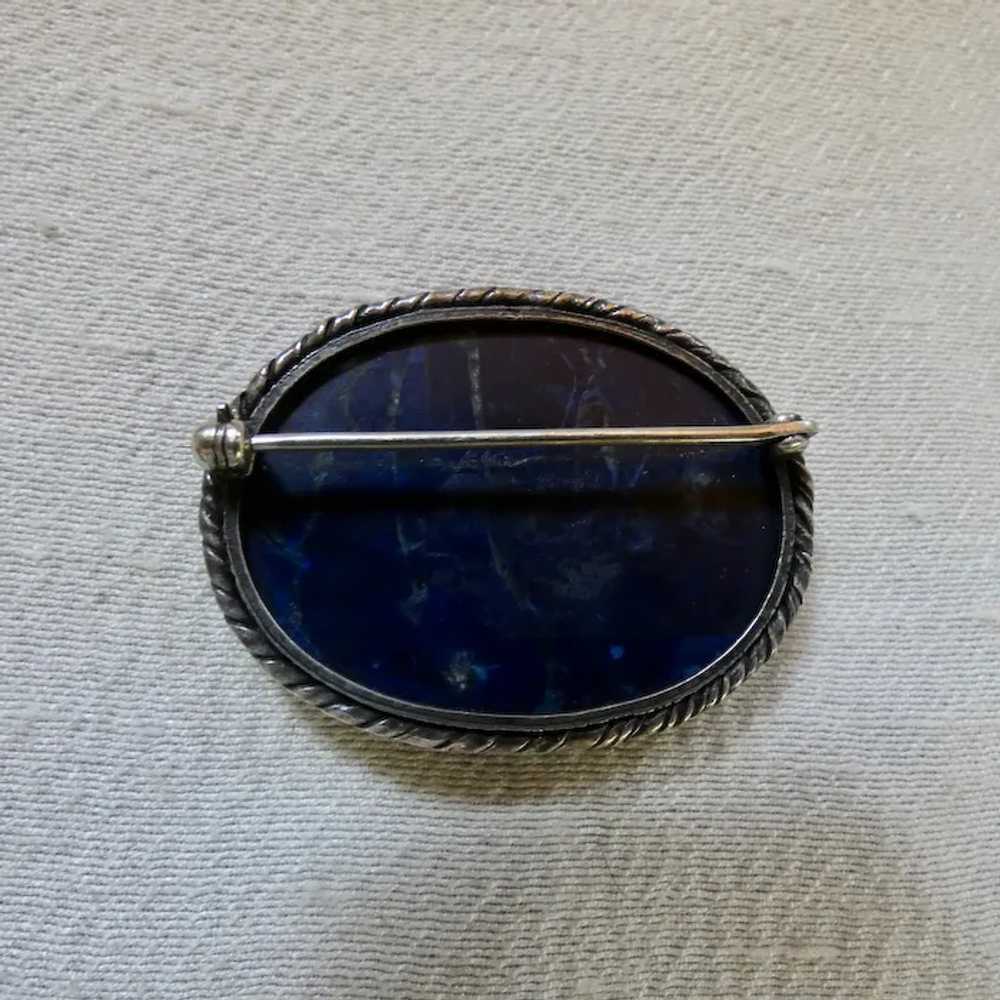 Art Deco Sterling Silver Carved Blue Gemstone Pin… - image 6
