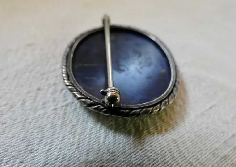Art Deco Sterling Silver Carved Blue Gemstone Pin… - image 7