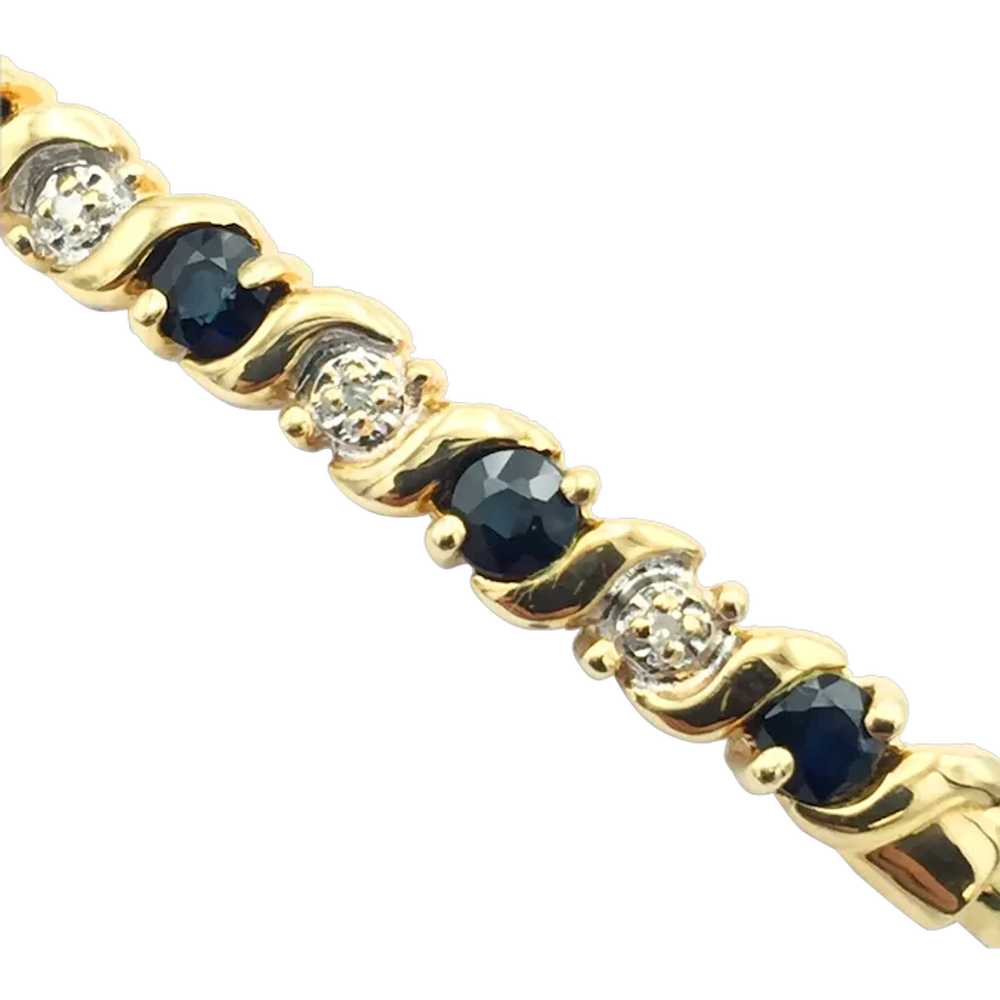 10K Sapphire & Diamond Bangle Bracelet - image 1