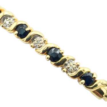 10K Sapphire & Diamond Bangle Bracelet - image 1