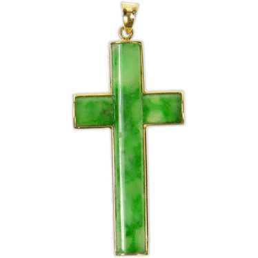 18K Carved Ornate Jade Cross Christian Faith Penda