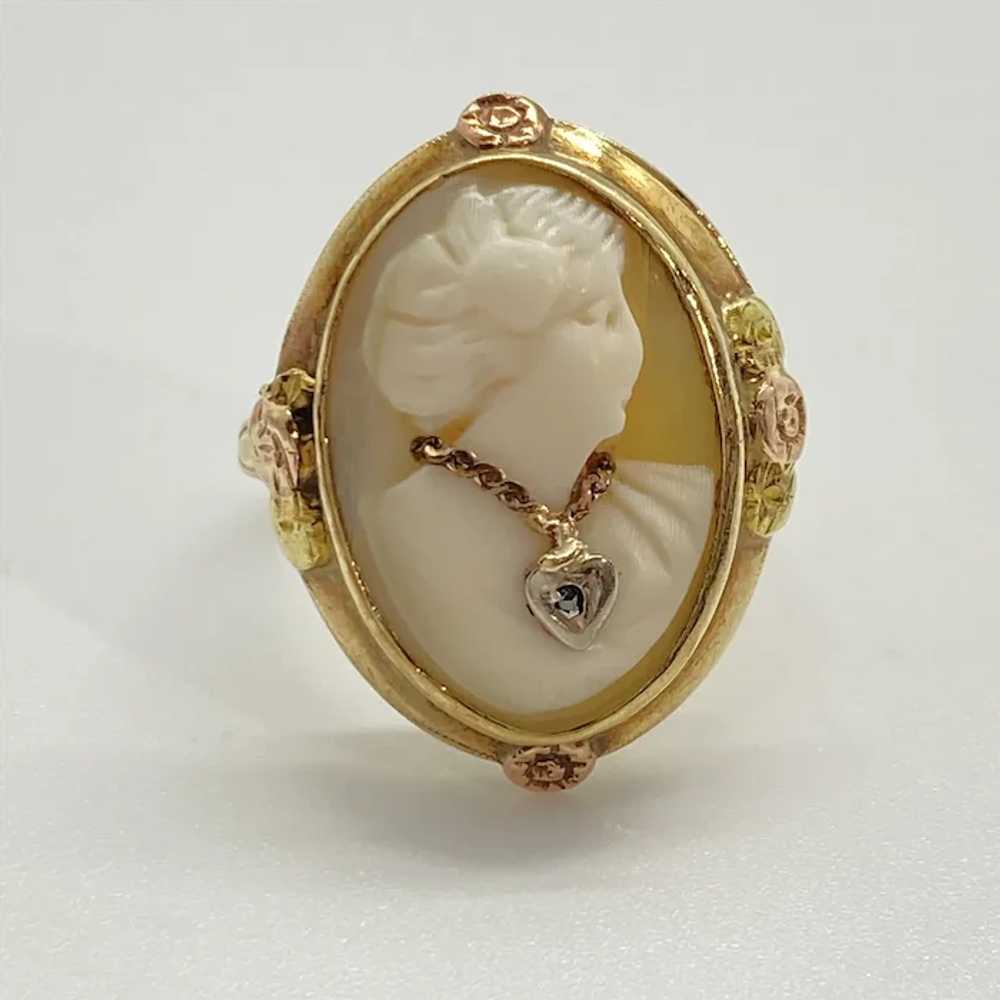 Cameo En Habille Ring Victorian Revival 14K Tri-C… - image 1