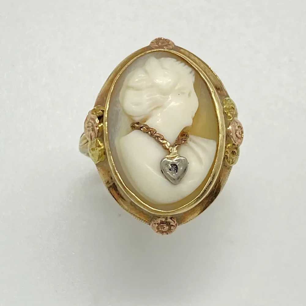 Cameo En Habille Ring Victorian Revival 14K Tri-C… - image 2