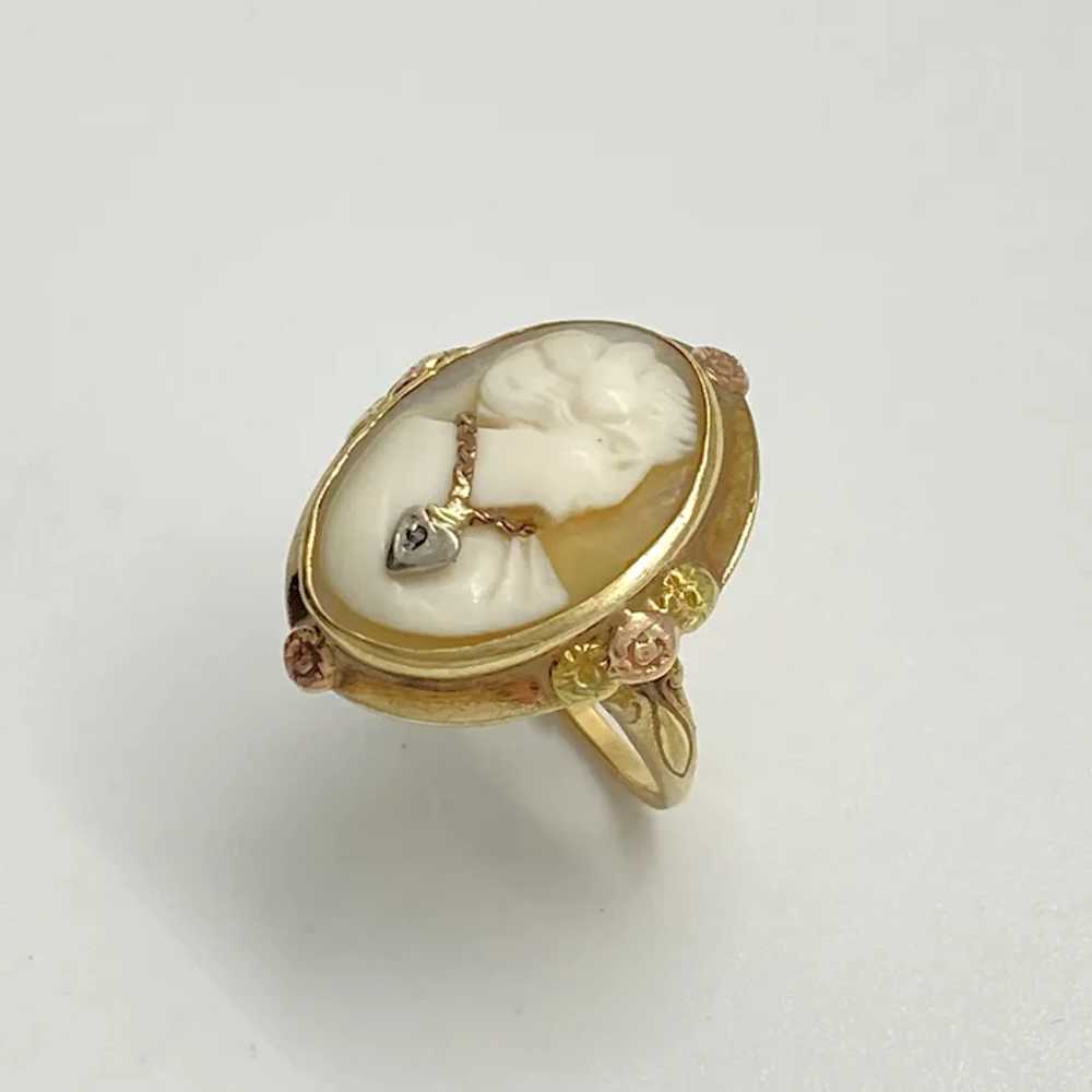 Cameo En Habille Ring Victorian Revival 14K Tri-C… - image 5