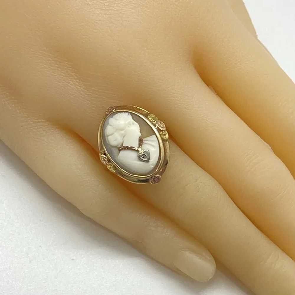 Cameo En Habille Ring Victorian Revival 14K Tri-C… - image 6