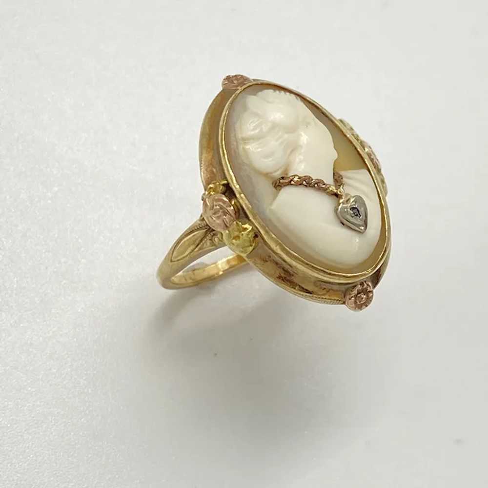 Cameo En Habille Ring Victorian Revival 14K Tri-C… - image 7