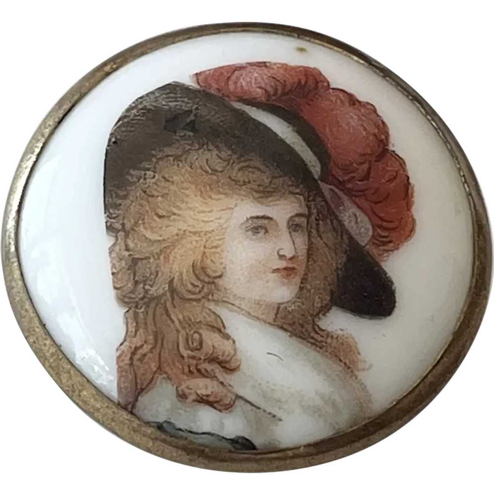 Antique Estate Porcelain Portrait Brooch Pin - image 1