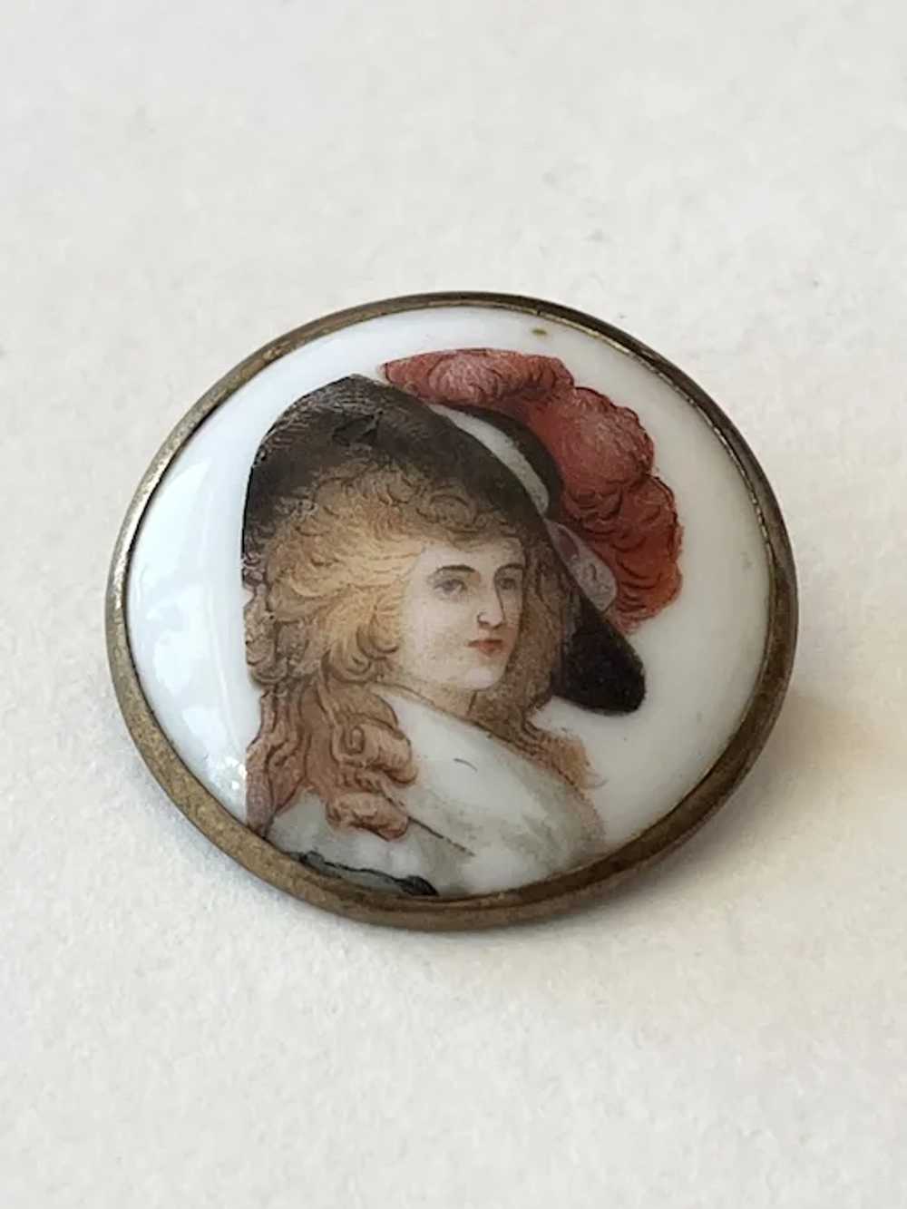 Antique Estate Porcelain Portrait Brooch Pin - image 2