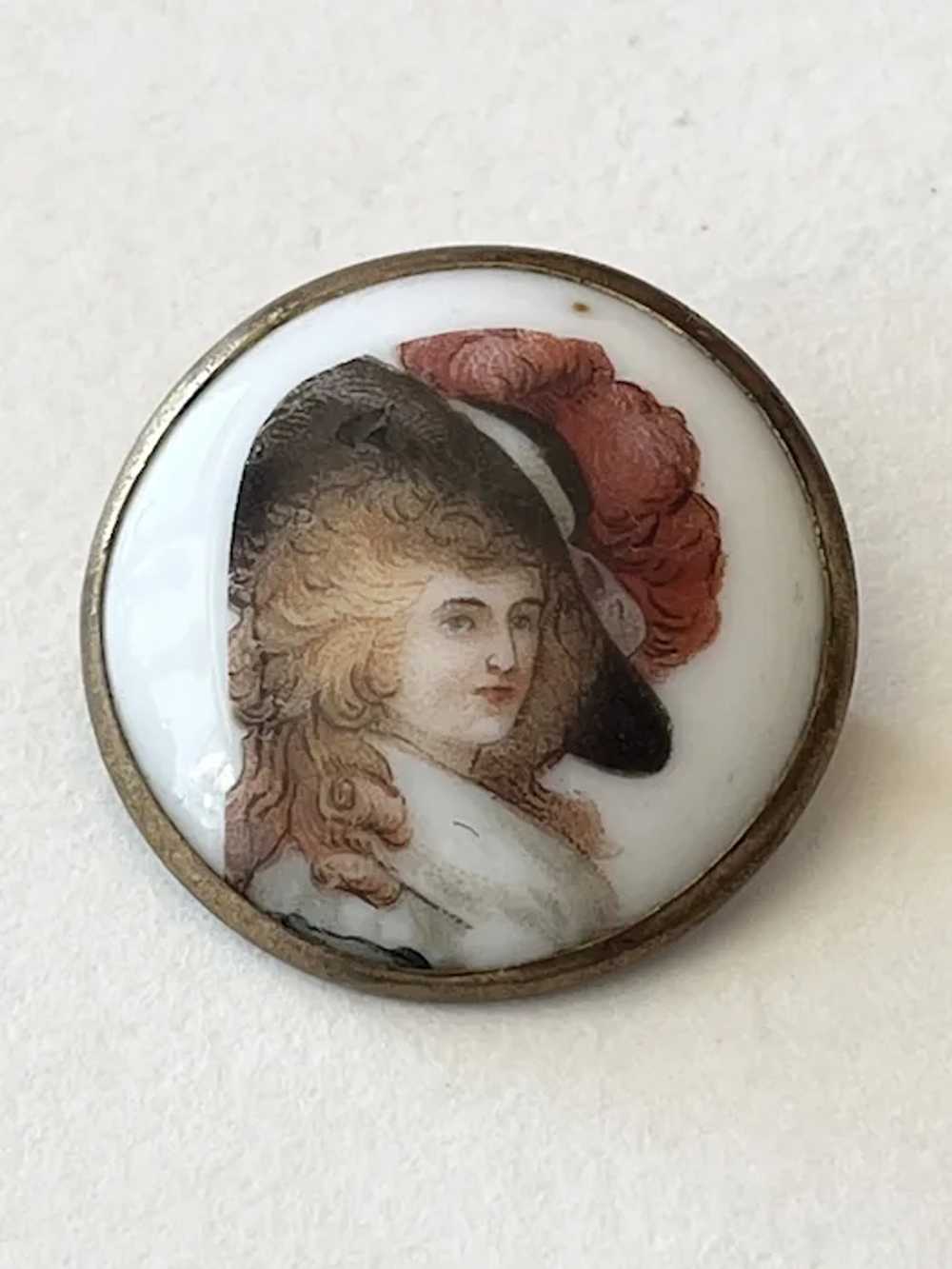 Antique Estate Porcelain Portrait Brooch Pin - image 3