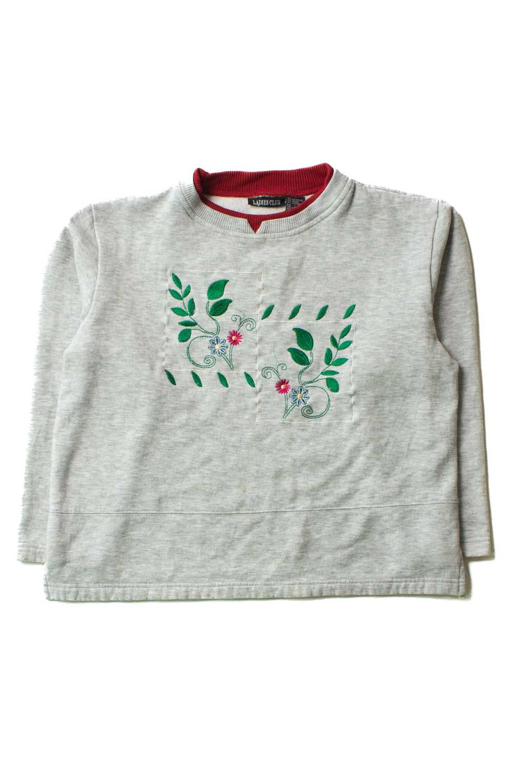 Vintage Embroidered Floral Squares Sweatshirt (19… - image 1