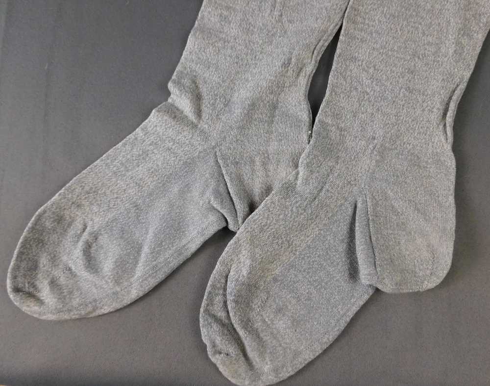 Antique Heather Grey Wool Stockings, Edwardian 19… - image 6