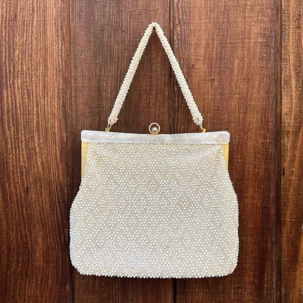 1960s Cream Beaded Bag - image 1