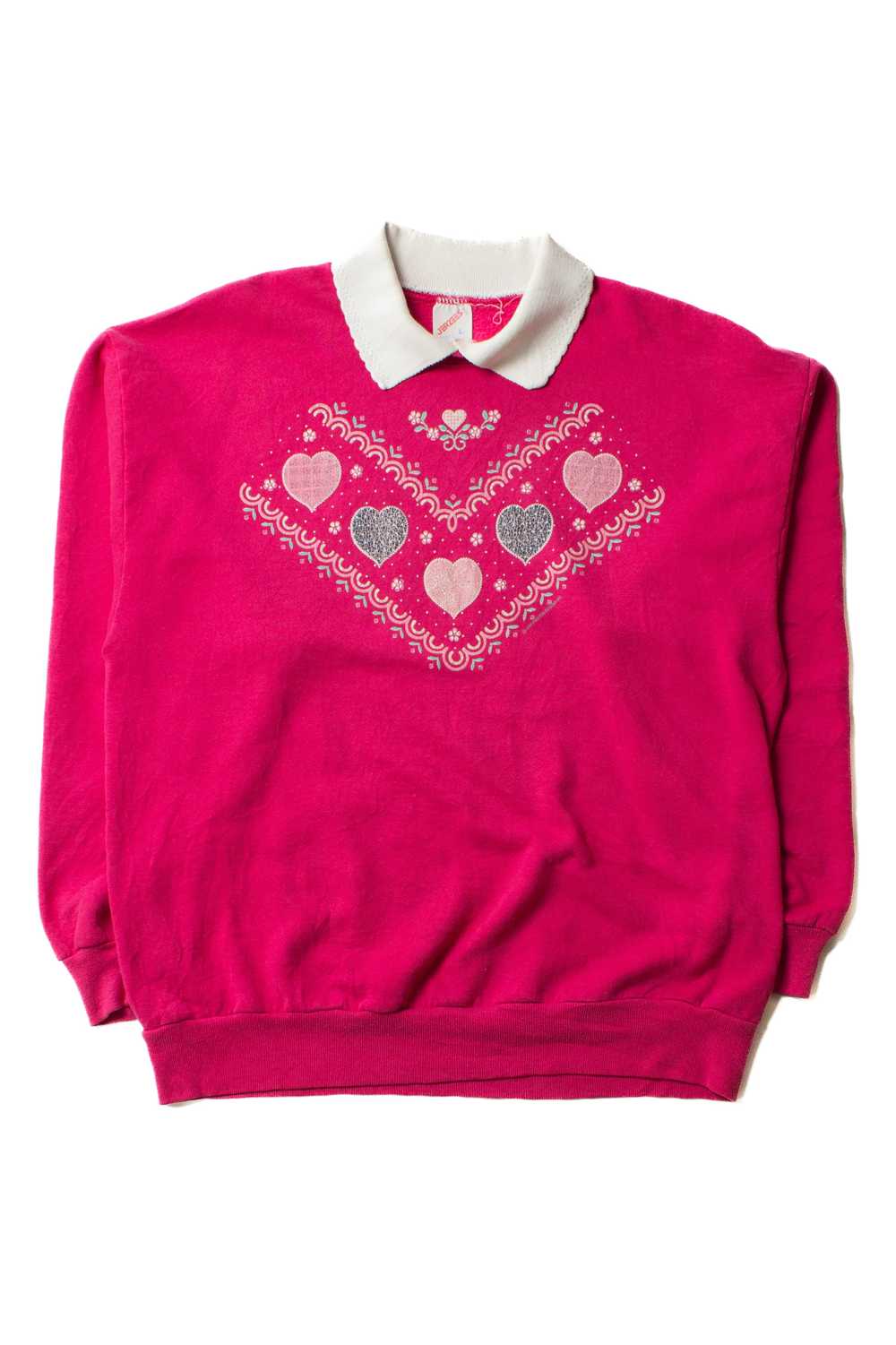 Vintage Pink Collared Hearts Sweatshirt (1990s) - image 1