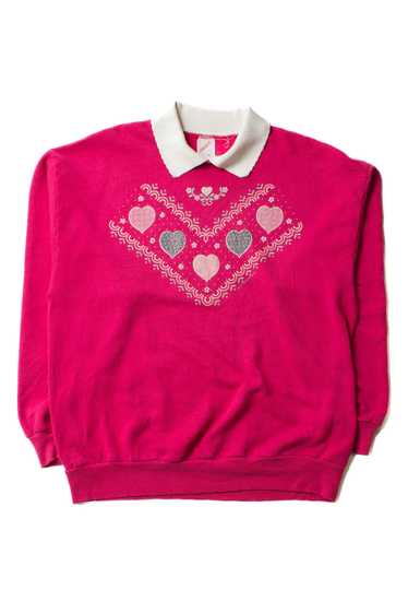 Vintage Pink Collared Hearts Sweatshirt (1990s)