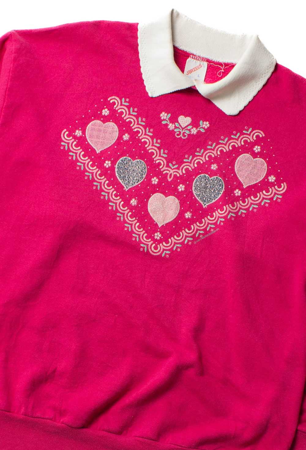 Vintage Pink Collared Hearts Sweatshirt (1990s) - image 2