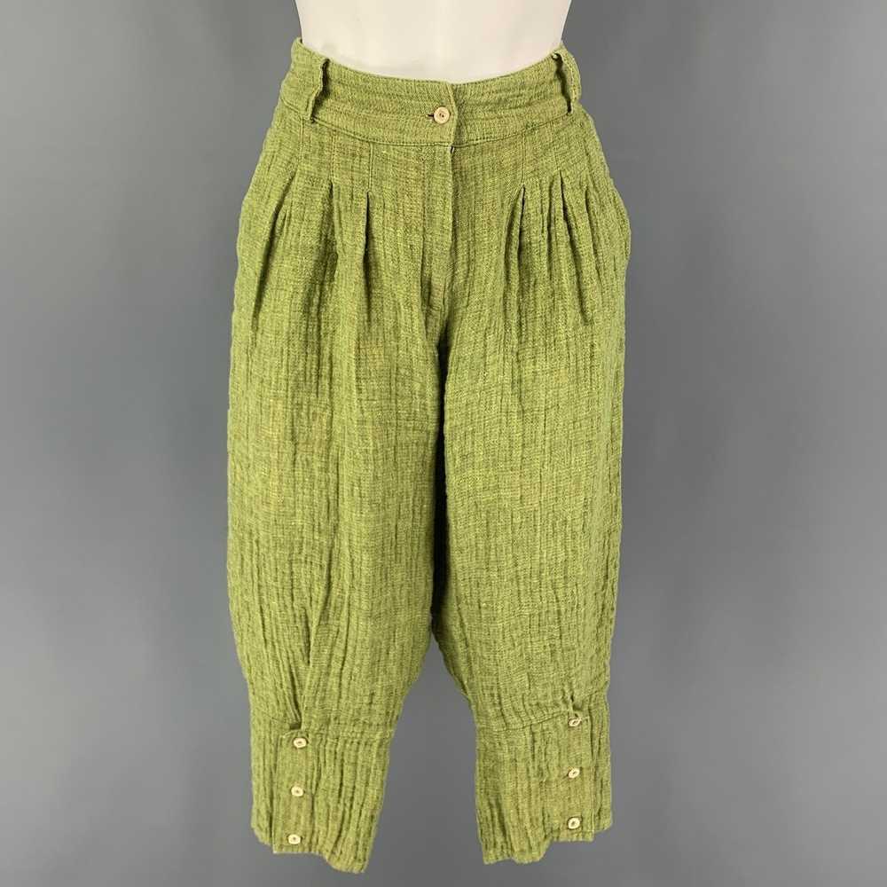 Other Green Yellow Linen Woven Cropped Casual Pan… - image 1