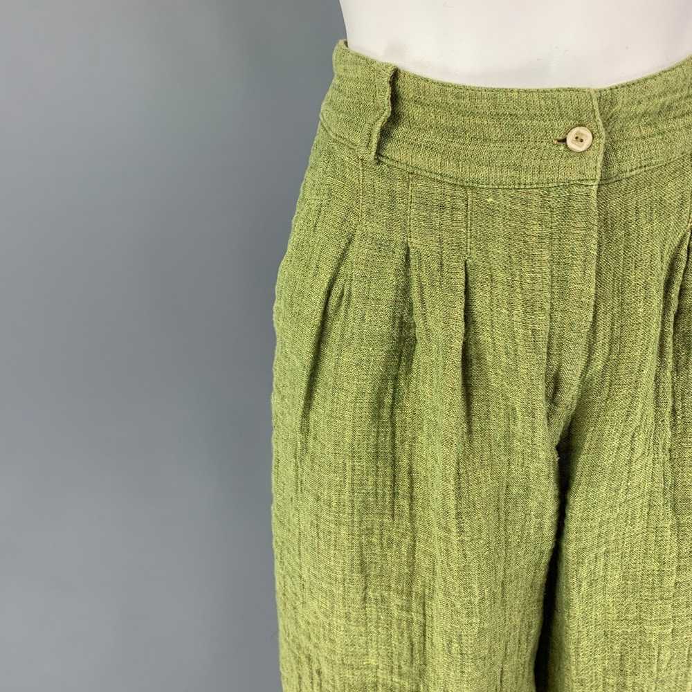 Other Green Yellow Linen Woven Cropped Casual Pan… - image 2