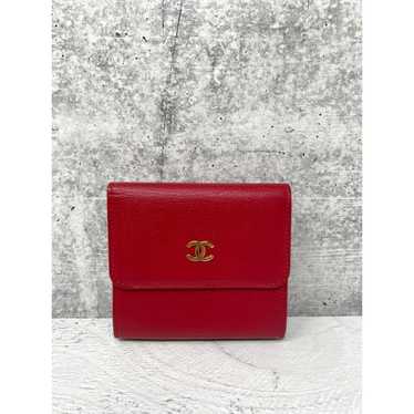 Chanel Chanel Red Leather Compact Trifold Wallet - image 1