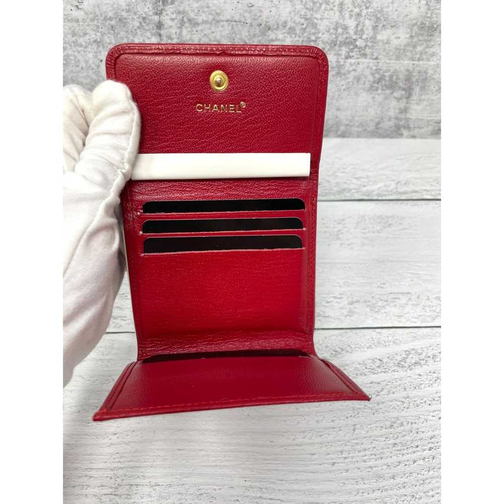 Chanel Chanel Red Leather Compact Trifold Wallet - image 7