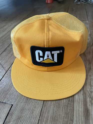Caterpillar CAT Hat Cap Work Trucker Yellow Black Strapback Adjustable