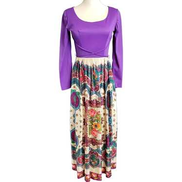 1970's Flower-Power Purple Maxi Dress - image 1
