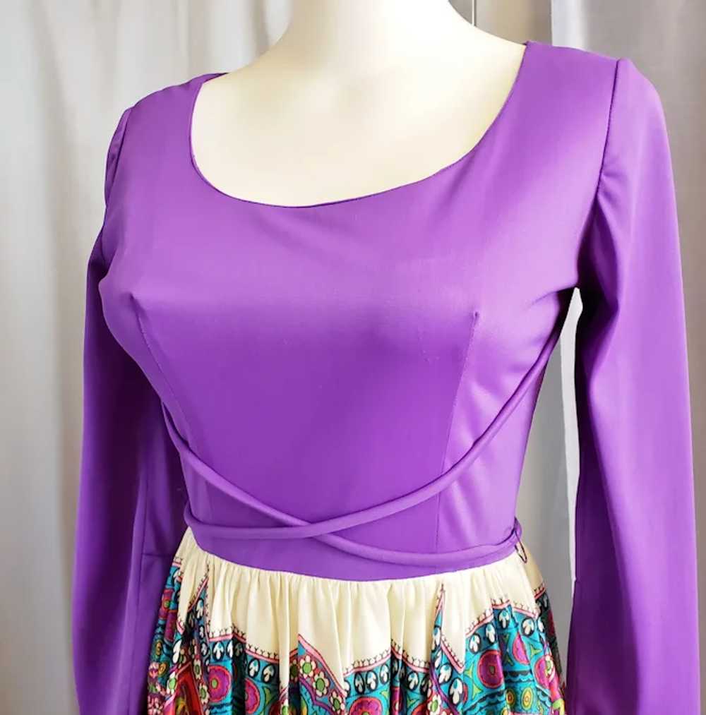 1970's Flower-Power Purple Maxi Dress - image 3