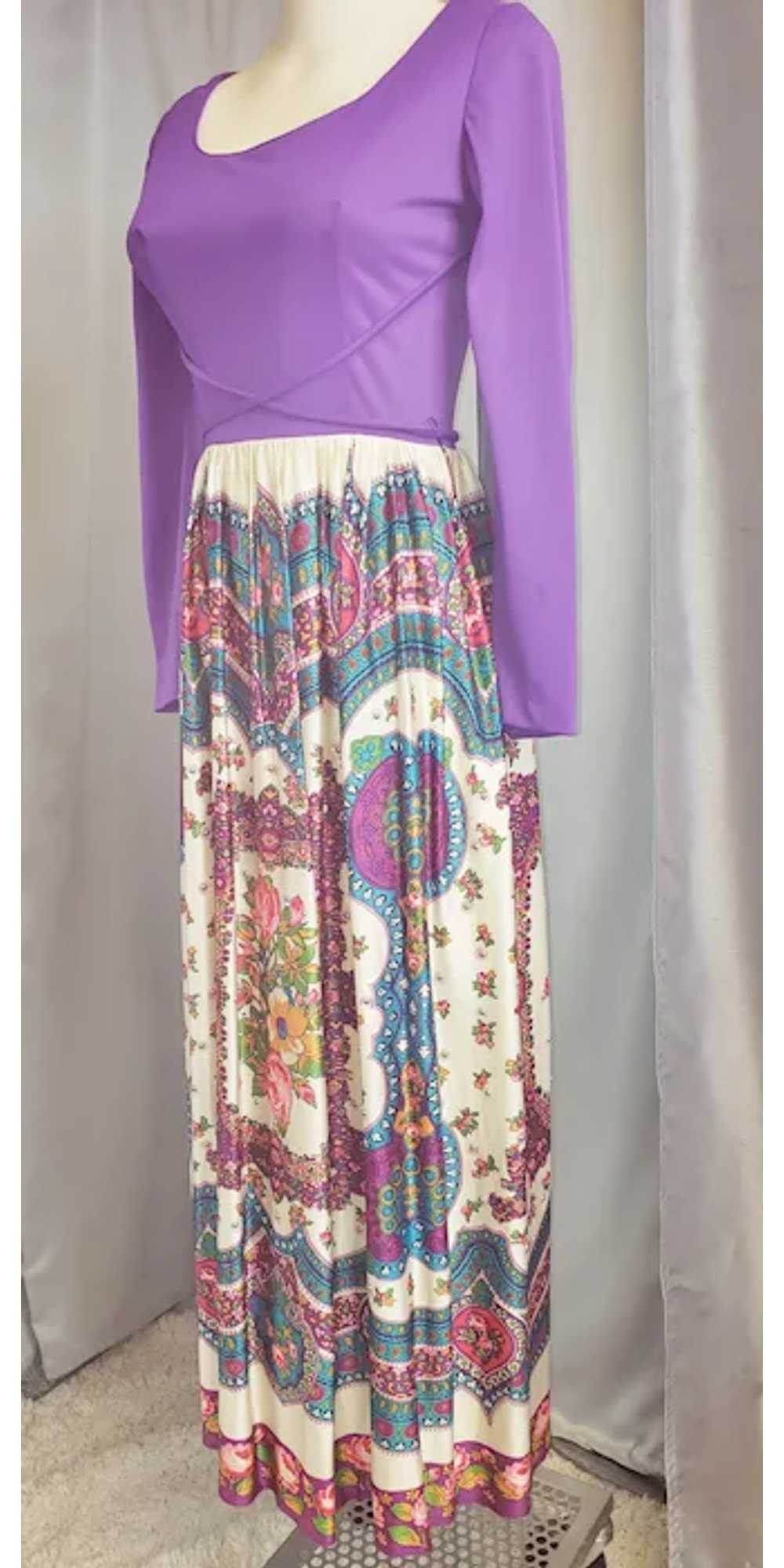 1970's Flower-Power Purple Maxi Dress - image 4