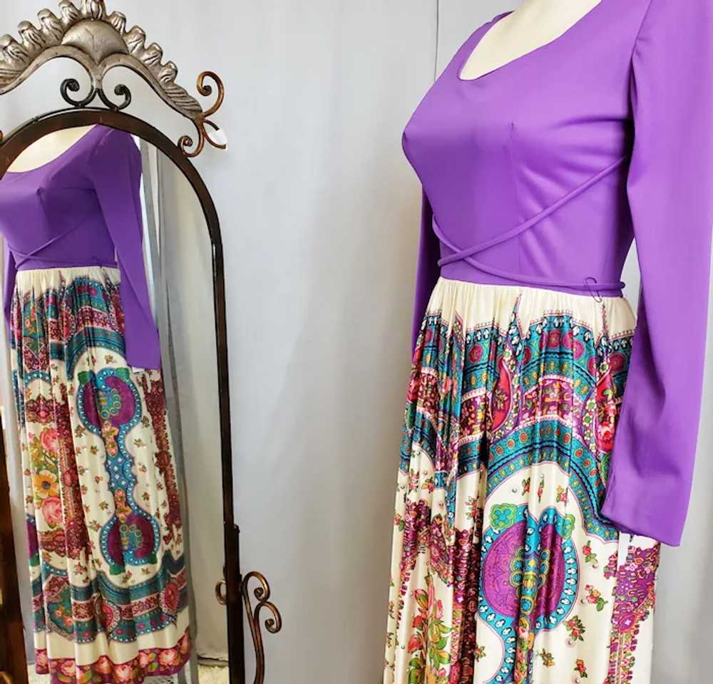 1970's Flower-Power Purple Maxi Dress - image 6
