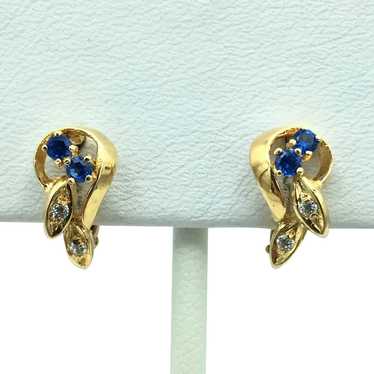 14K Lab Sapphire and Cubic Zirconia Earring - image 1