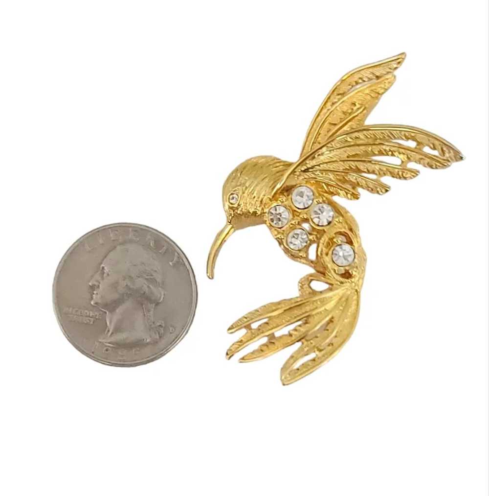 Napier Gold Tone Clear Rhinestone Hummingbird In … - image 3