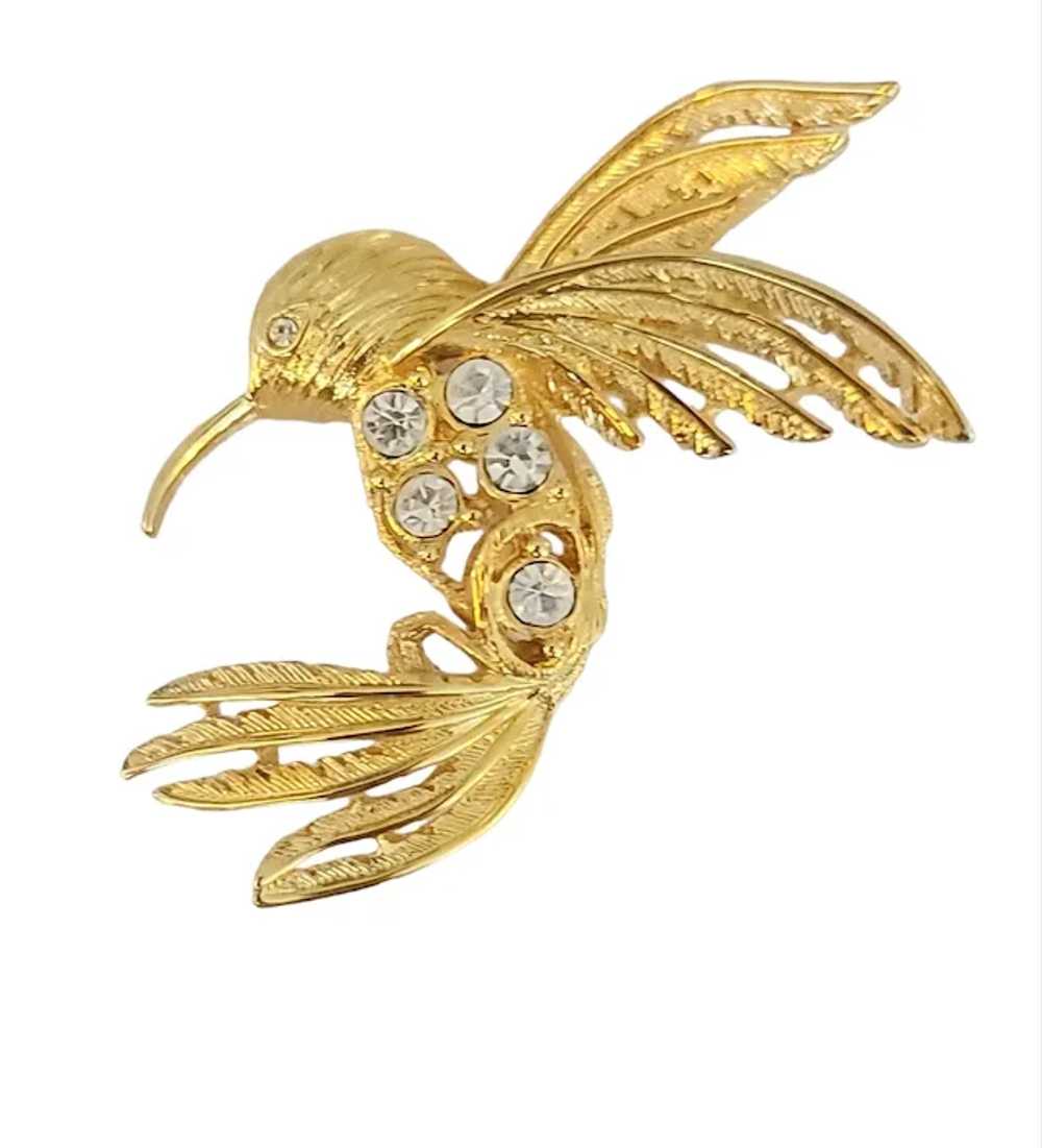 Napier Gold Tone Clear Rhinestone Hummingbird In … - image 5