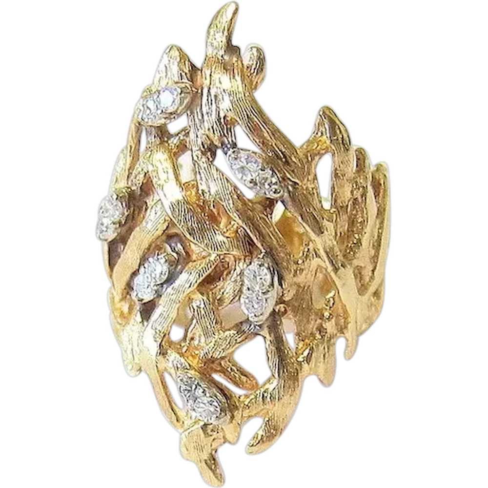 Diamond 14K Yellow Gold Mid Century Modern Ring - image 1