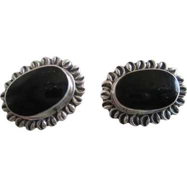 925 Silver Mexico Obsidian Oval Earrings
