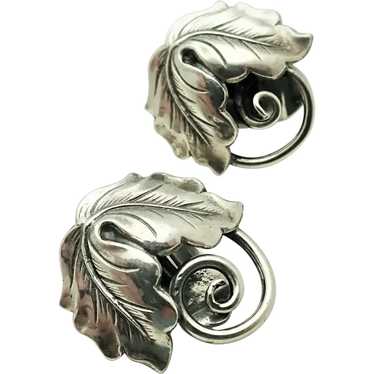 Swedish Sterling Silver Leaf Clip Back Earrings - image 1