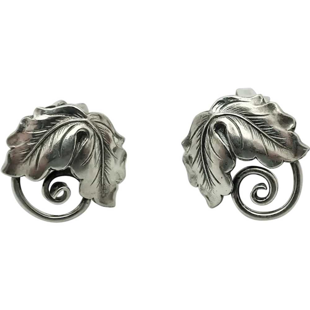 Swedish Sterling Silver Leaf Clip Back Earrings - image 2