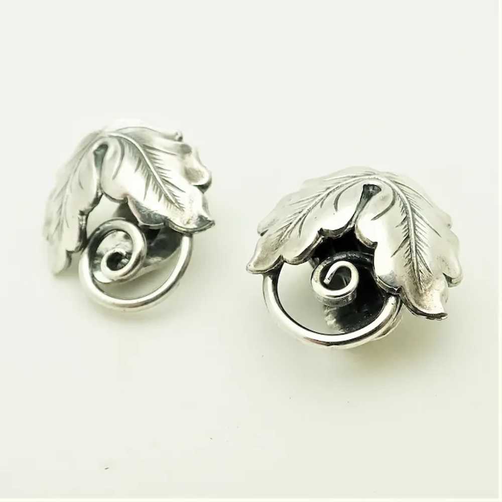 Swedish Sterling Silver Leaf Clip Back Earrings - image 3