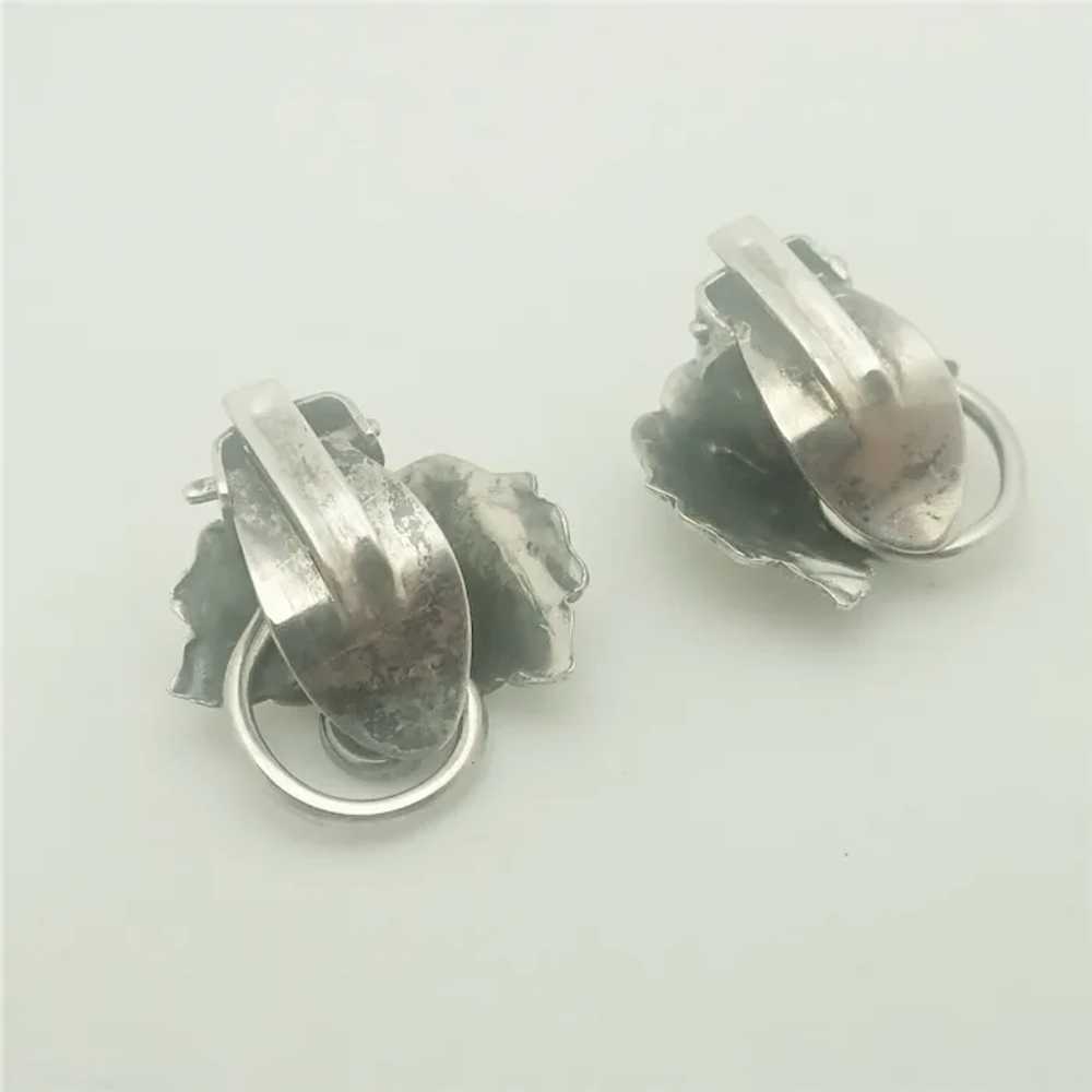 Swedish Sterling Silver Leaf Clip Back Earrings - image 4
