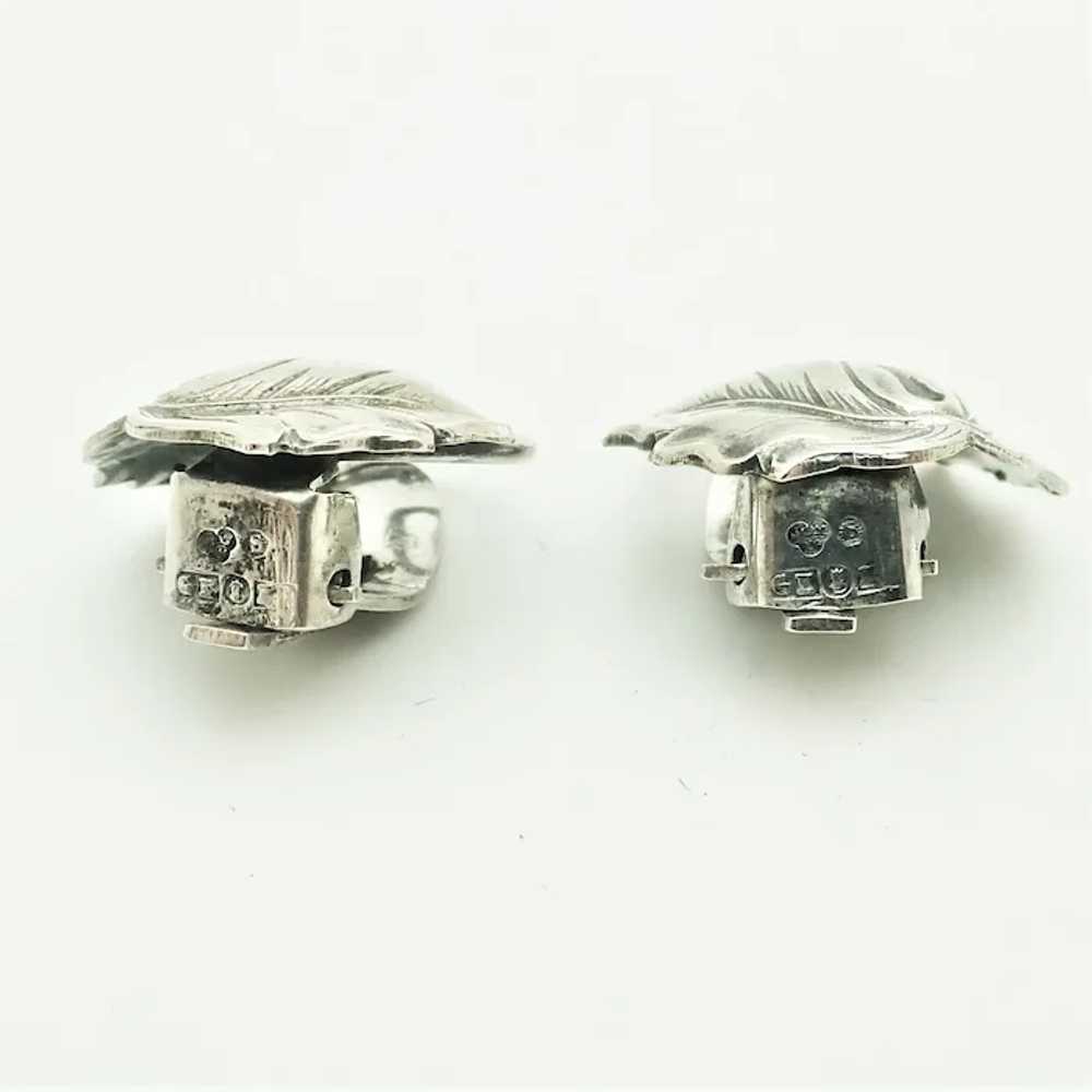 Swedish Sterling Silver Leaf Clip Back Earrings - image 5