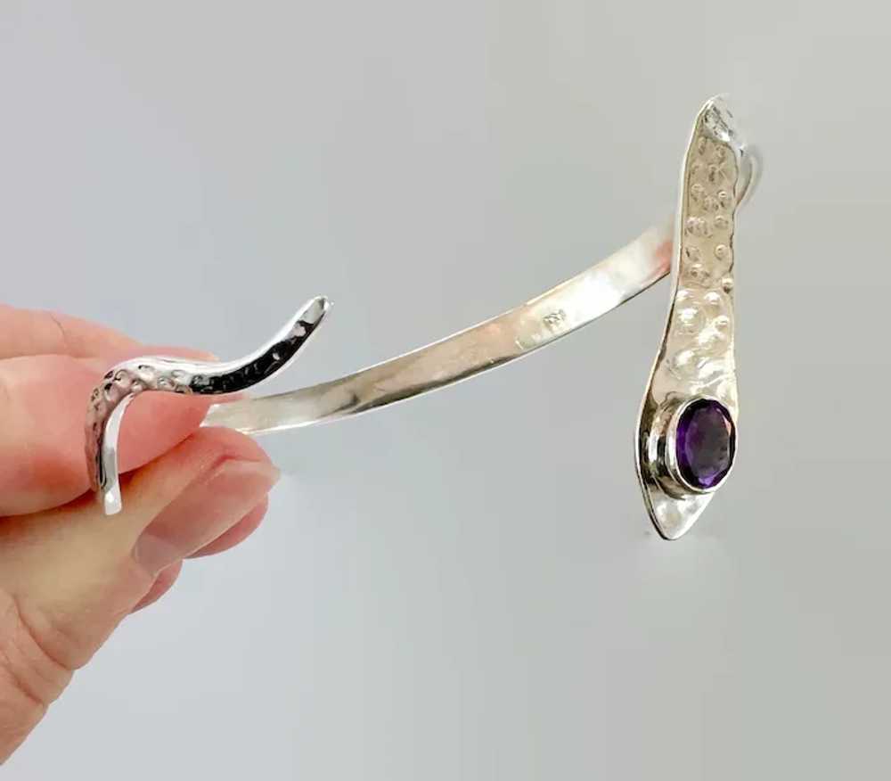 Snake Bracelet, Cuff, Sterling Silver, Purple Ame… - image 2