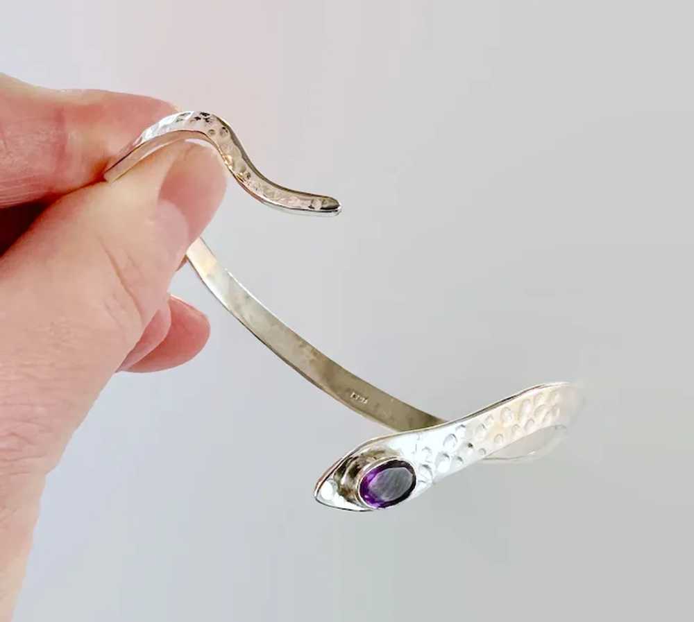 Snake Bracelet, Cuff, Sterling Silver, Purple Ame… - image 3