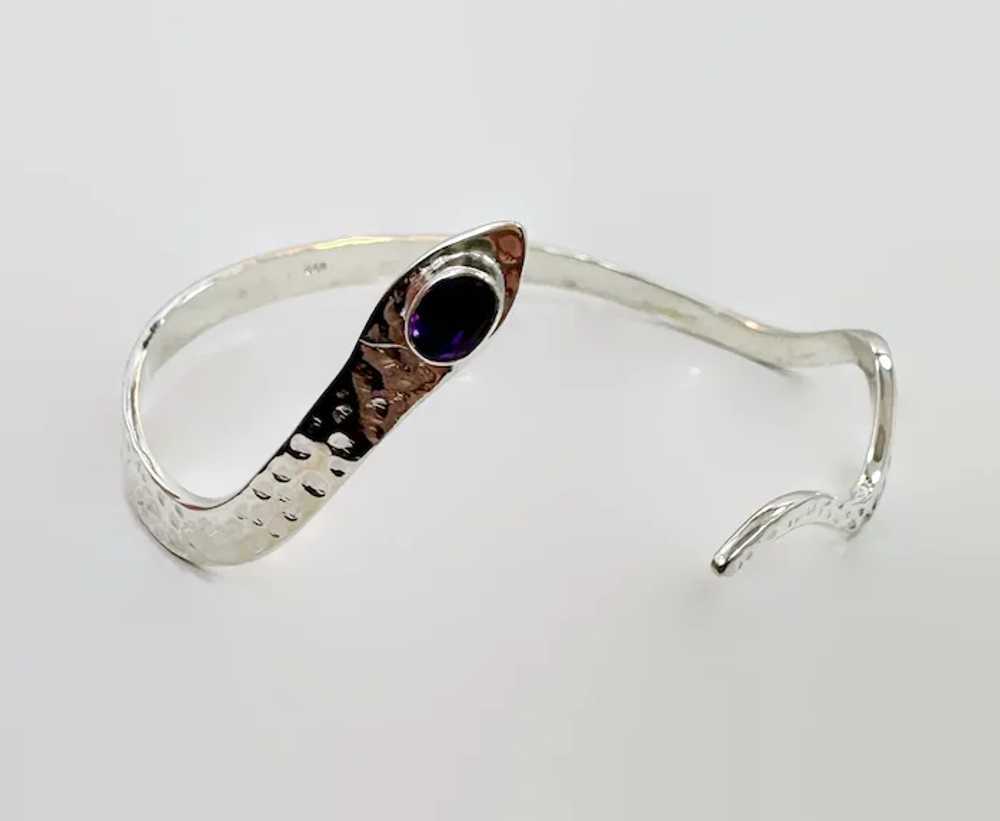 Snake Bracelet, Cuff, Sterling Silver, Purple Ame… - image 4