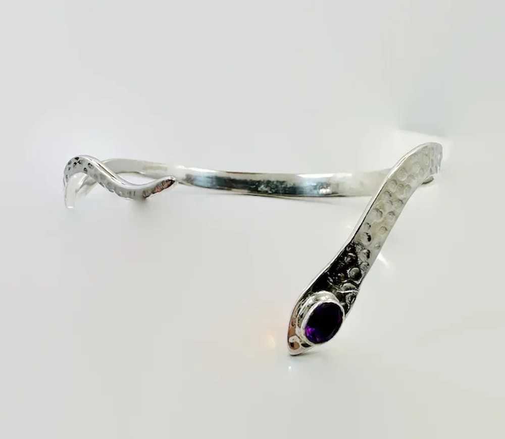 Snake Bracelet, Cuff, Sterling Silver, Purple Ame… - image 6