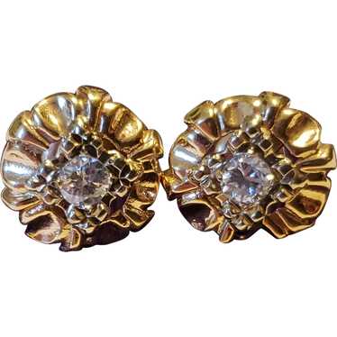 Vintage 14K Gold Diamond Stud Earrings - image 1